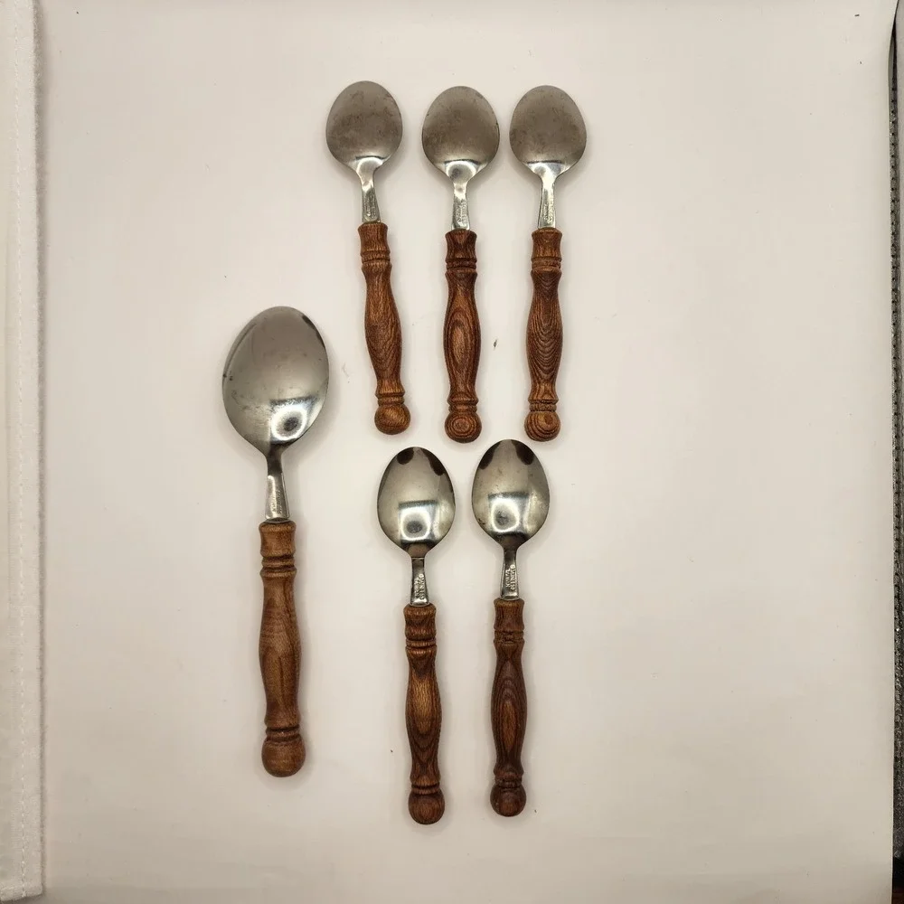 Vintage Old Homestead Stainless Steel Wood Handle Spoons Set of 6